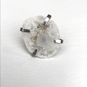 Adjustable Raw White Geode Stone Ring